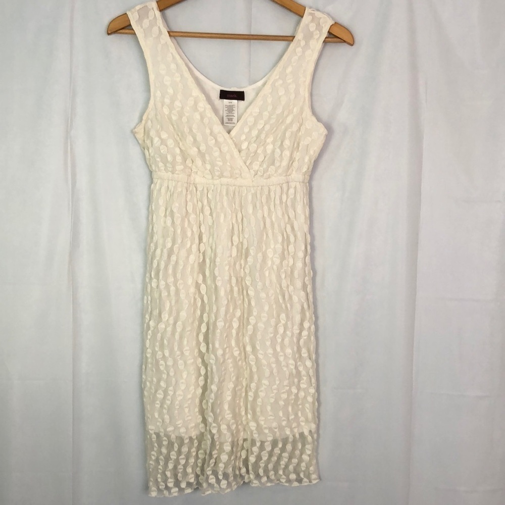 Mark Women’s Cream Tank Style Pullover Textured High Waist Lace Dress Sz M
